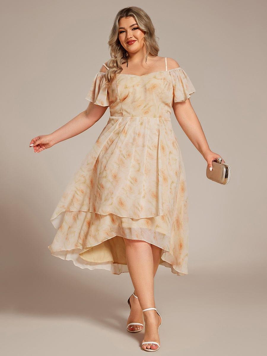 pretty JORDANE|Plus Size Cold Shoulder Sweetheart Necklin Chiffon Midi Wedding Guest Dress