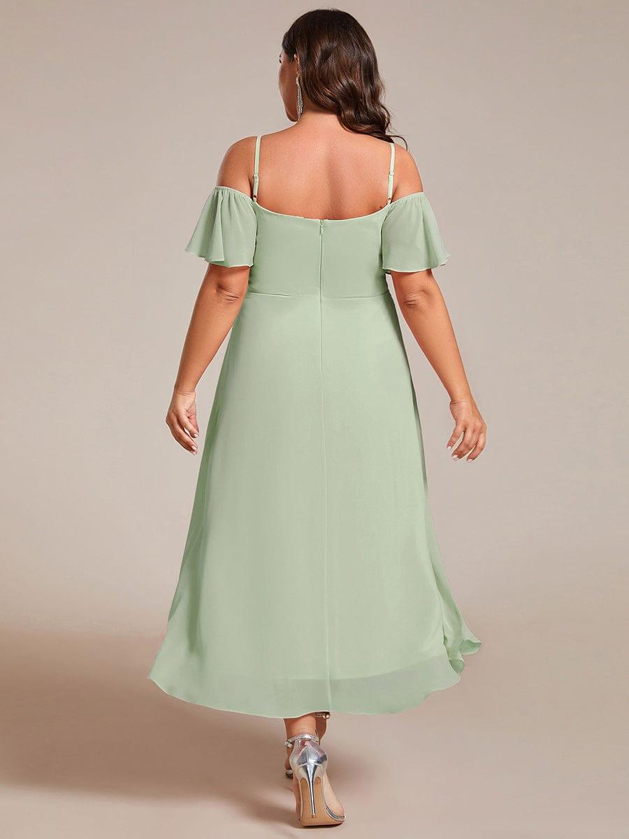 pretty JORDANE|Plus Size Cold Shoulder Sweetheart Necklin Chiffon Midi Wedding Guest Dress