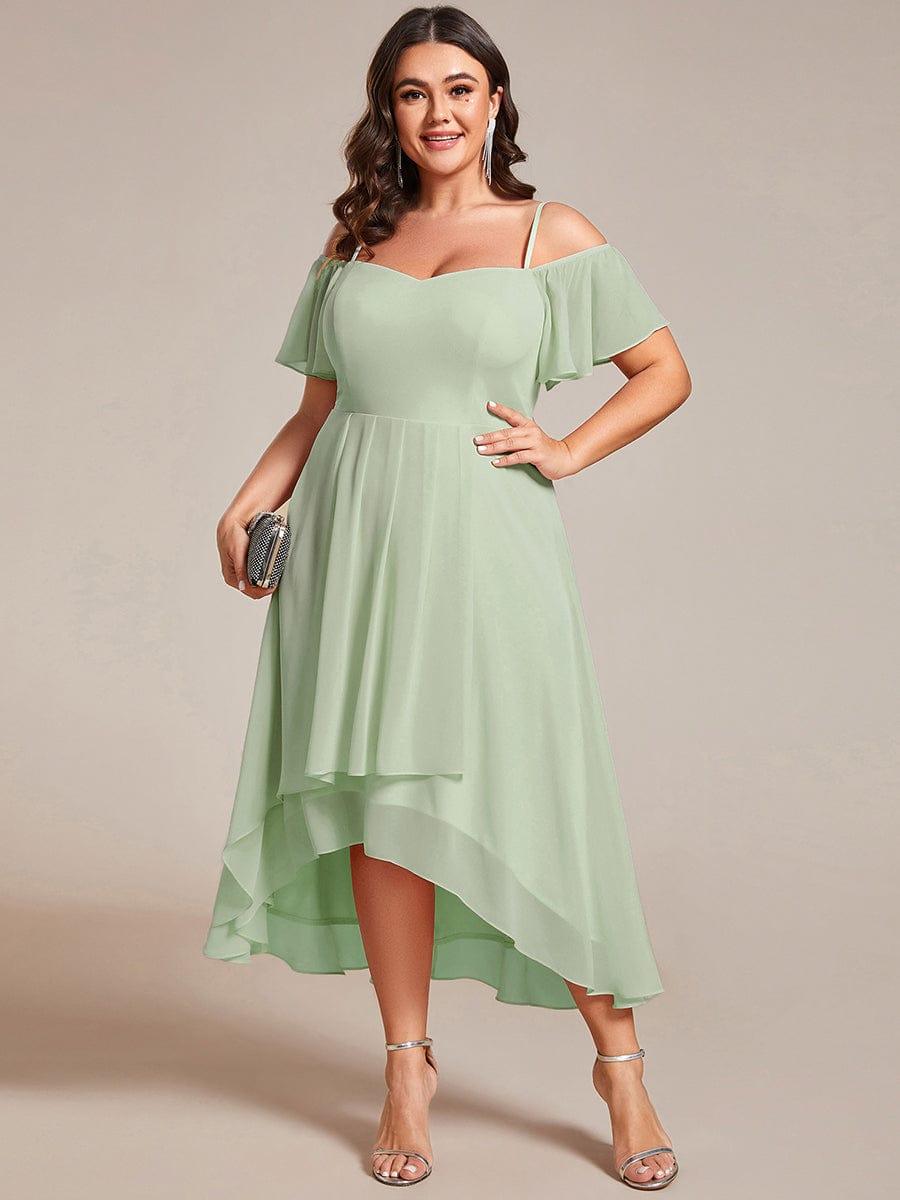 pretty JORDANE|Plus Size Cold Shoulder Sweetheart Necklin Chiffon Midi Wedding Guest Dress