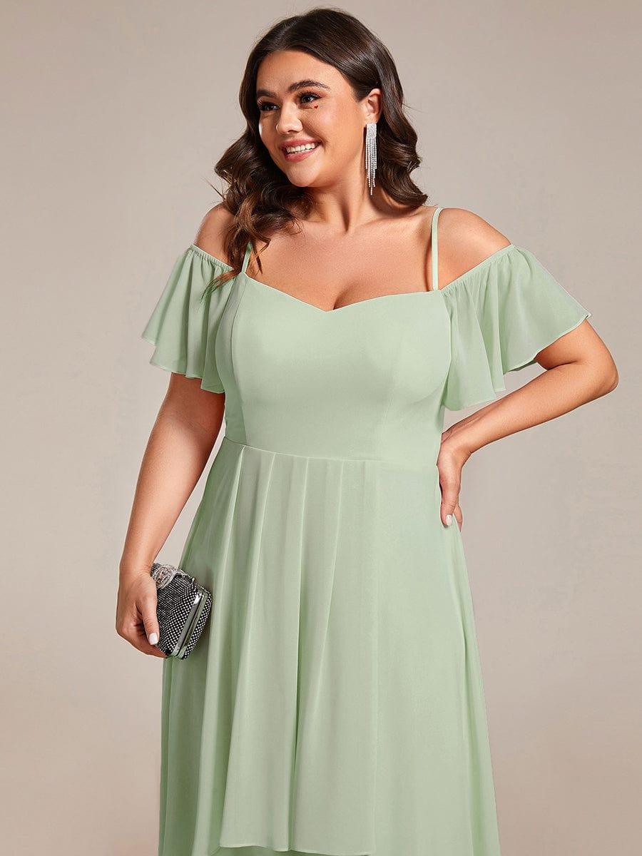 pretty JORDANE|Plus Size Cold Shoulder Sweetheart Necklin Chiffon Midi Wedding Guest Dress