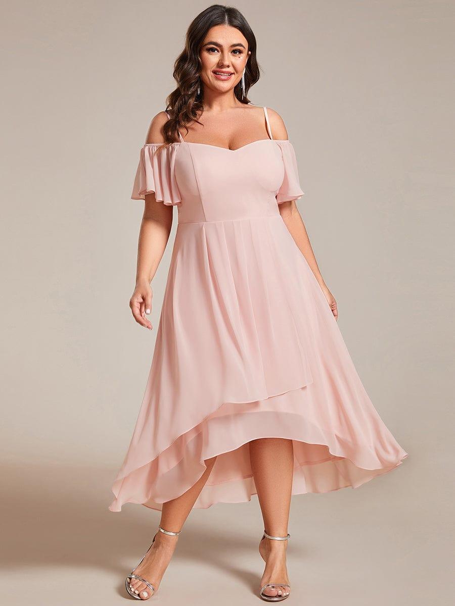pretty JORDANE|Plus Size Cold Shoulder Sweetheart Necklin Chiffon Midi Wedding Guest Dress