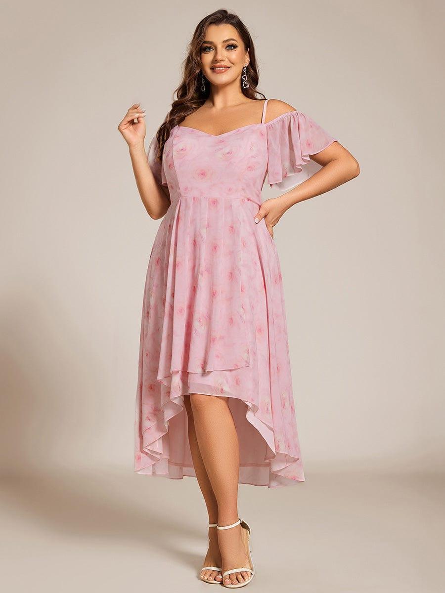 pretty JORDANE|Plus Size Cold Shoulder Sweetheart Necklin Chiffon Midi Wedding Guest Dress