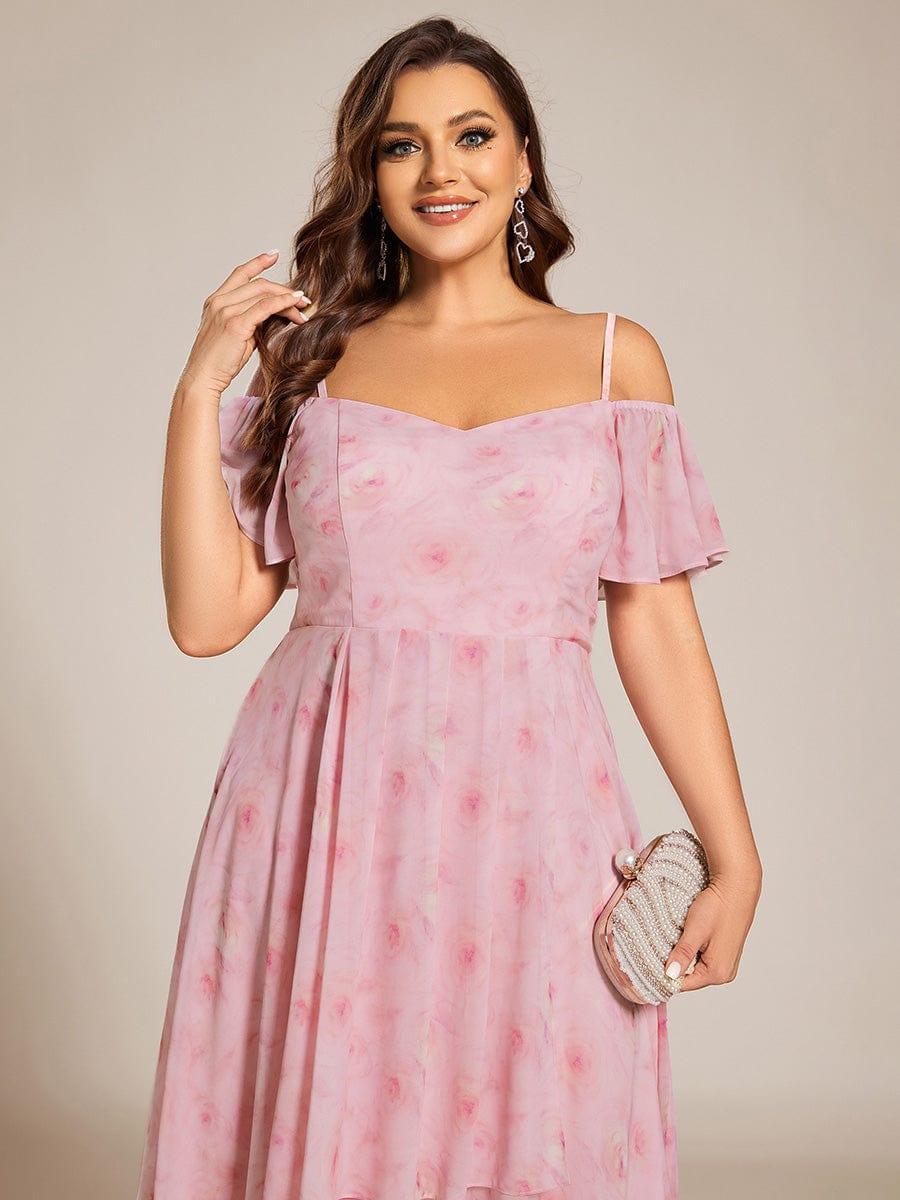 pretty JORDANE|Plus Size Cold Shoulder Sweetheart Necklin Chiffon Midi Wedding Guest Dress