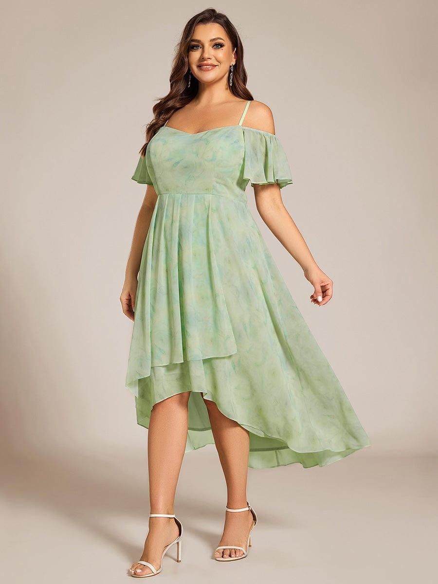 pretty JORDANE|Plus Size Cold Shoulder Sweetheart Necklin Chiffon Midi Wedding Guest Dress
