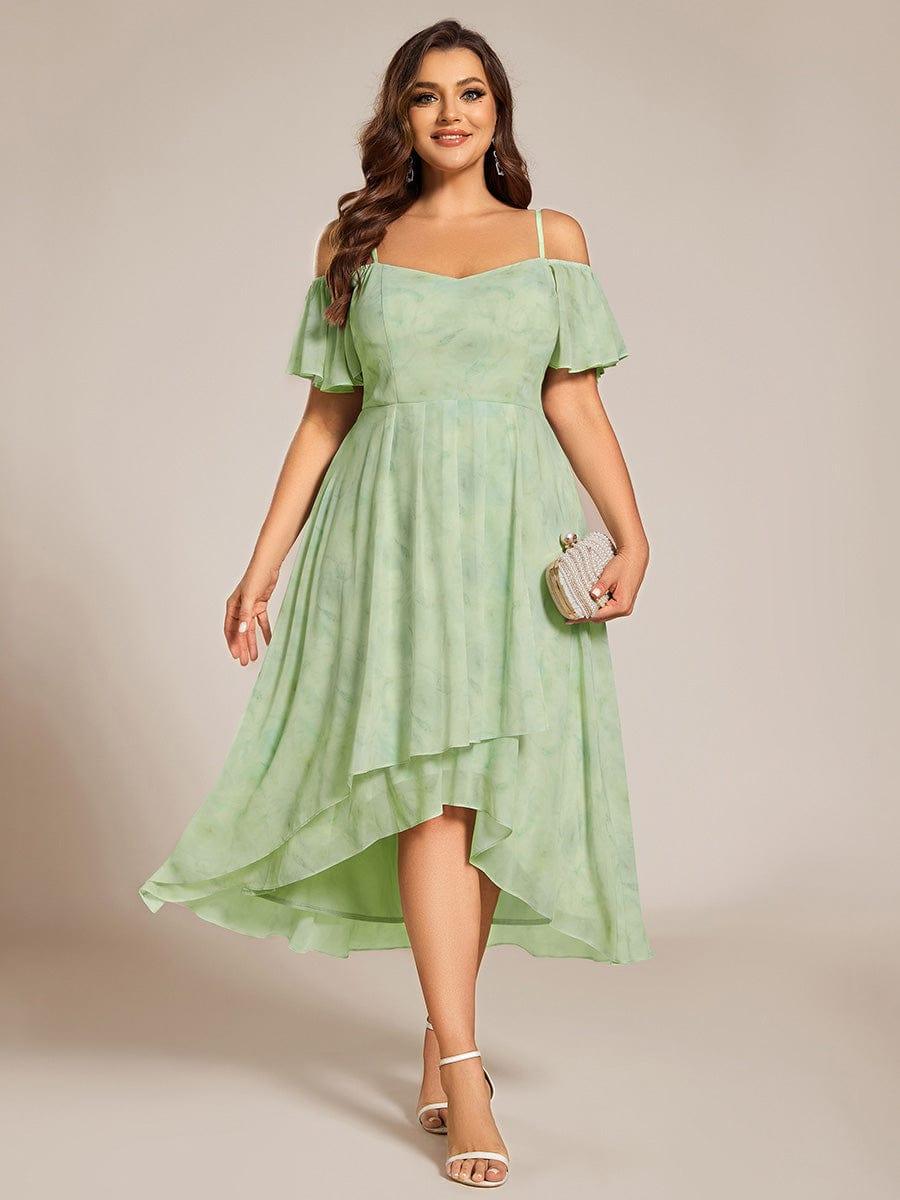 pretty JORDANE|Plus Size Cold Shoulder Sweetheart Necklin Chiffon Midi Wedding Guest Dress