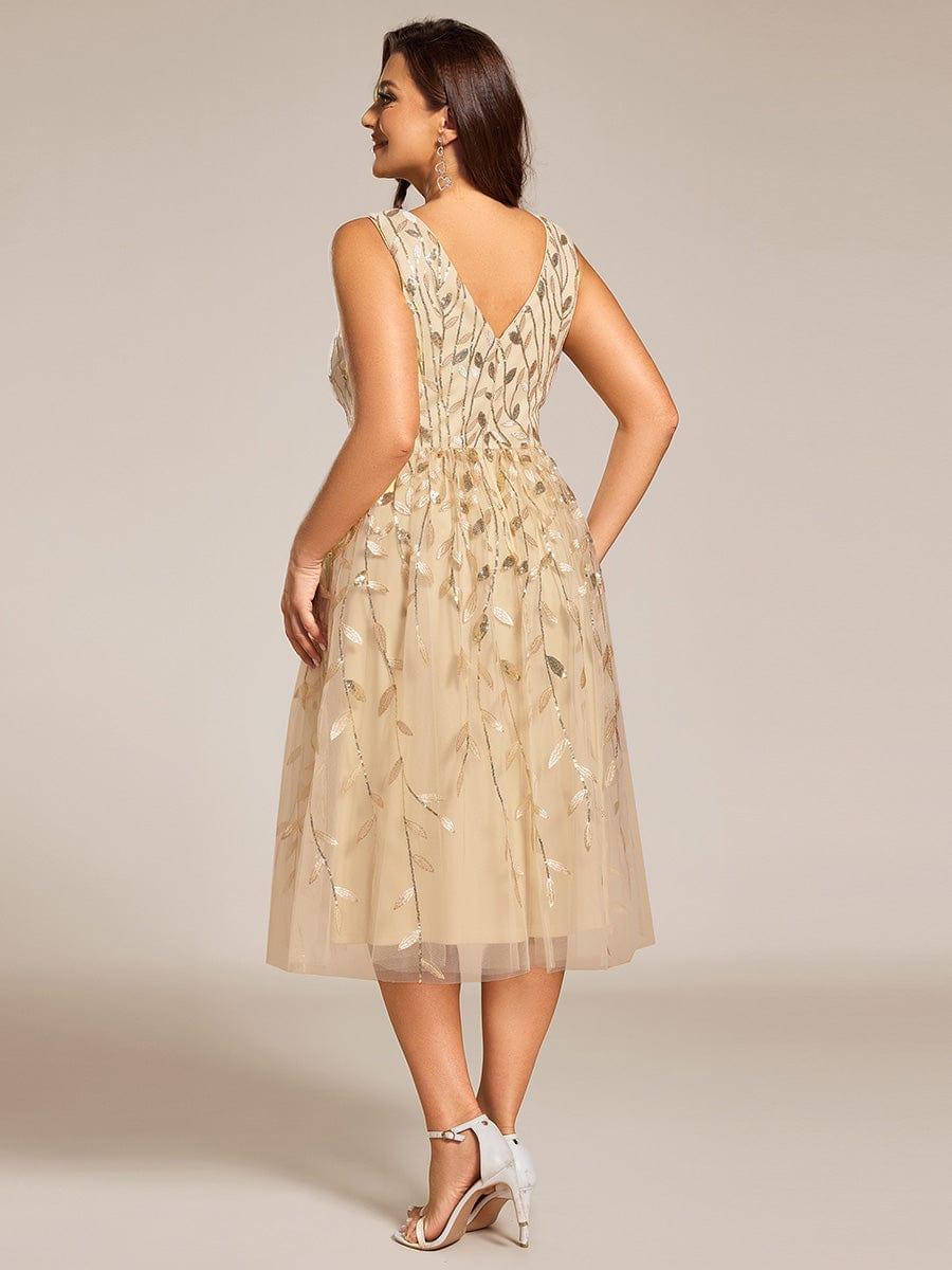 pretty ROUX|Plus Size Sleeveless Leaf Sequin A-Line Midi Wedding Guest Dress