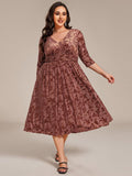 pretty NYRA|Plus Size 3/4 Sleeve Floral Velvet Wedding Guest Dress with Pockets