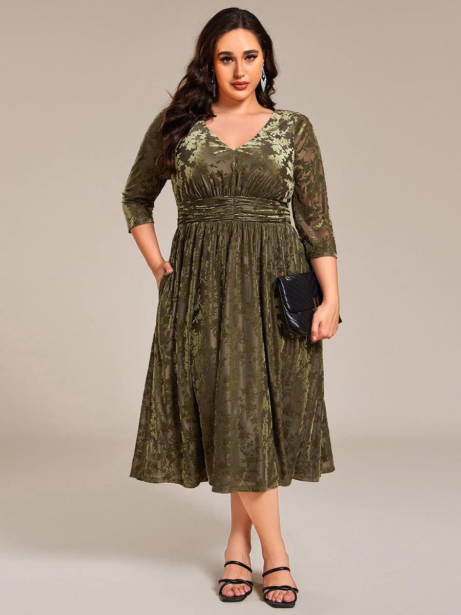 pretty NYRA|Plus Size 3/4 Sleeve Floral Velvet Wedding Guest Dress with Pockets