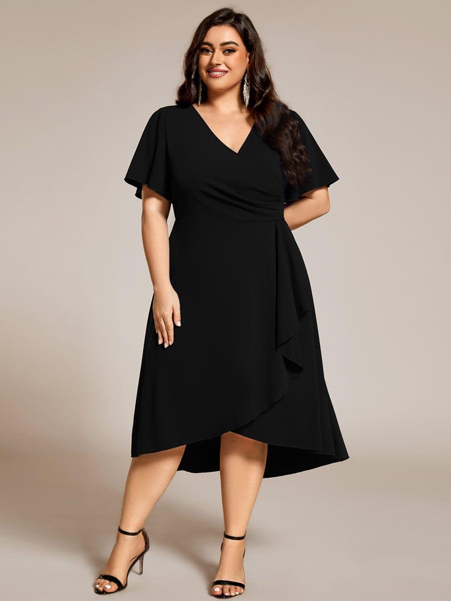 pretty FALLON|Plus Size High-Stretch V-neck Midi Wedding Guest Dress