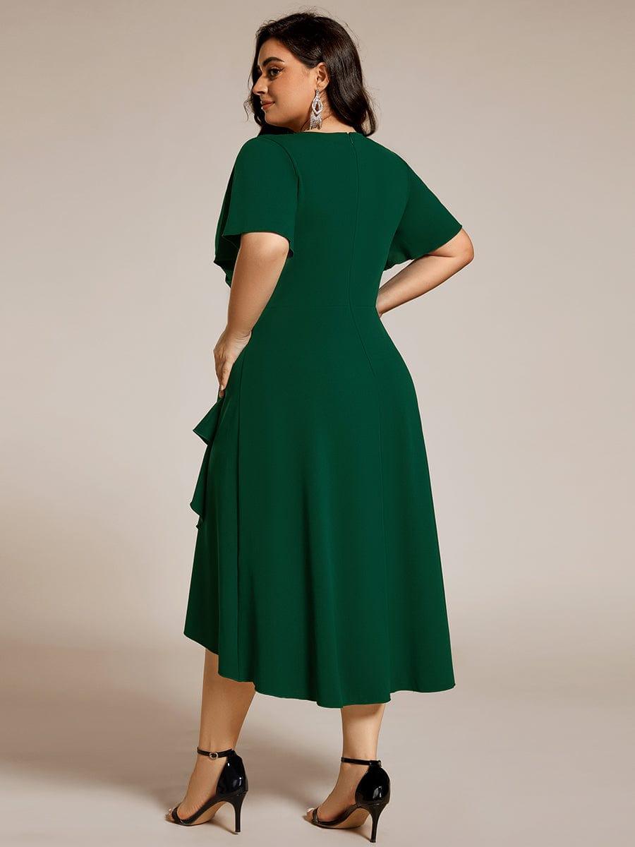 pretty FALLON|Plus Size High-Stretch V-neck Midi Wedding Guest Dress