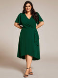 pretty FALLON|Plus Size High-Stretch V-neck Midi Wedding Guest Dress