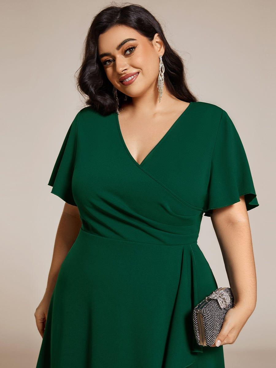 pretty FALLON|Plus Size High-Stretch V-neck Midi Wedding Guest Dress