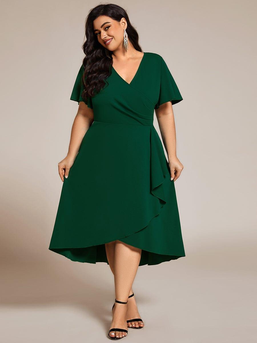 pretty FALLON|Plus Size High-Stretch V-neck Midi Wedding Guest Dress