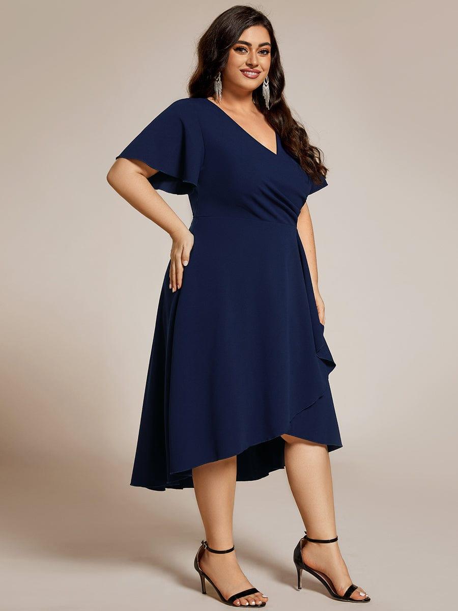 pretty FALLON|Plus Size High-Stretch V-neck Midi Wedding Guest Dress