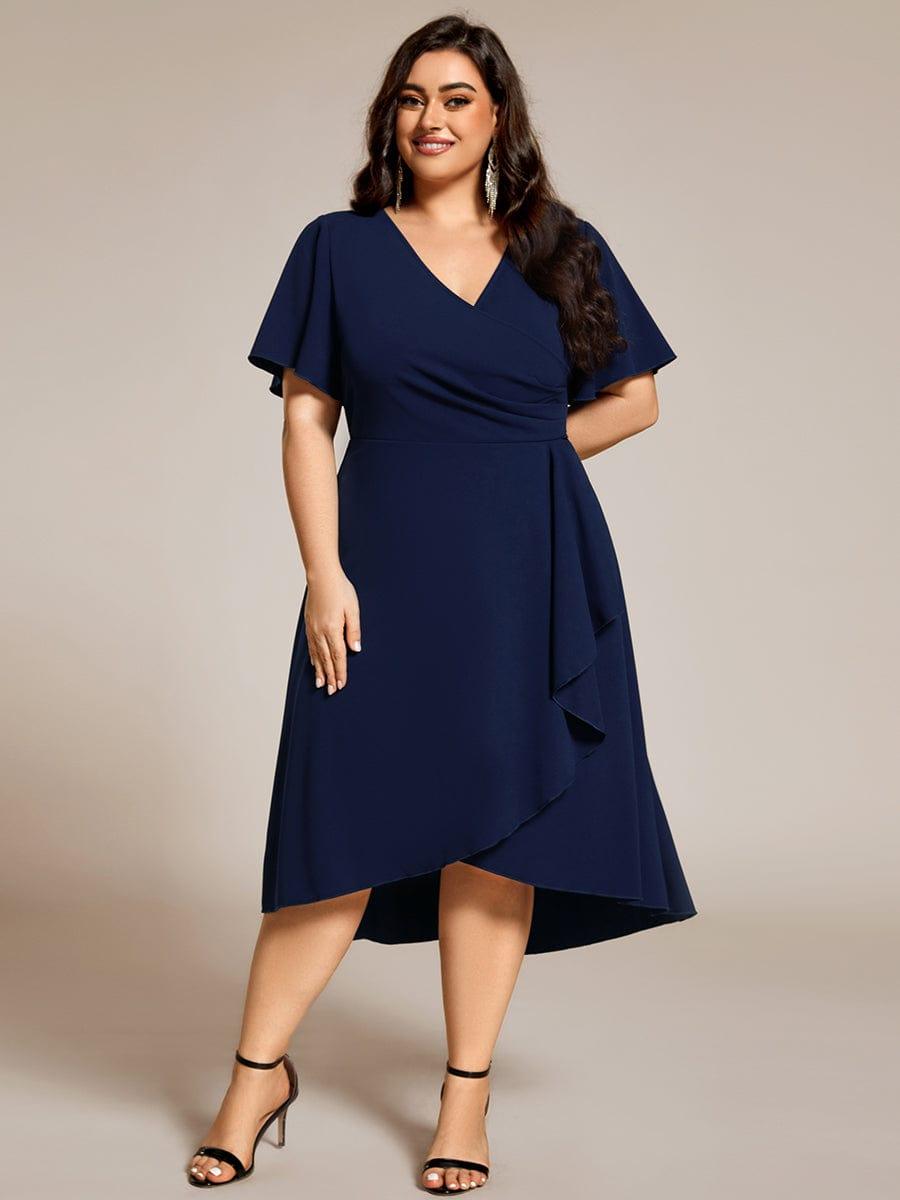pretty FALLON|Plus Size High-Stretch V-neck Midi Wedding Guest Dress
