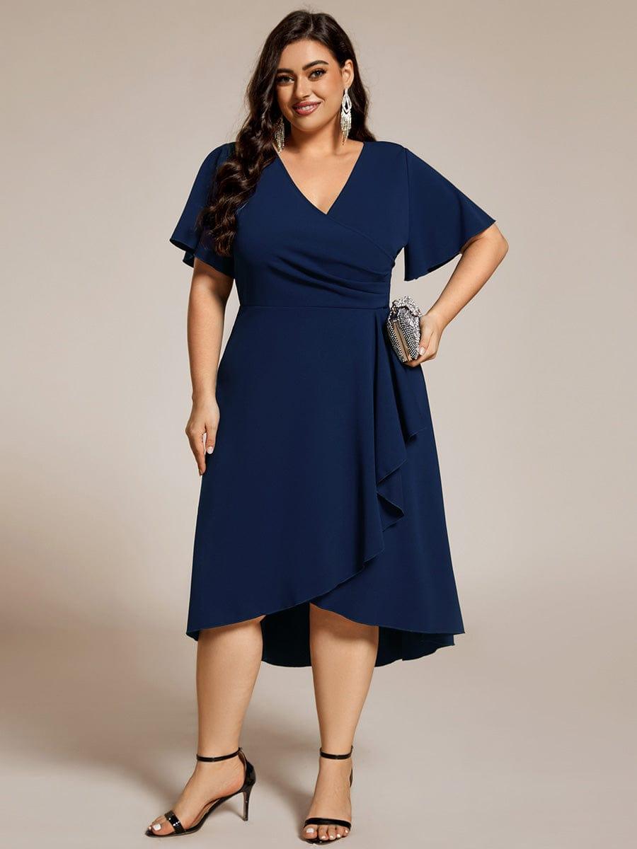 pretty FALLON|Plus Size High-Stretch V-neck Midi Wedding Guest Dress