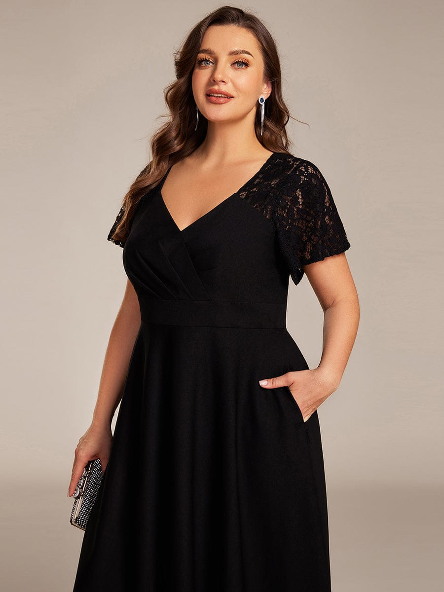 pretty EVIE|Plus Size A-Line Pleated Midi Wedding Guest Dress with Pockets