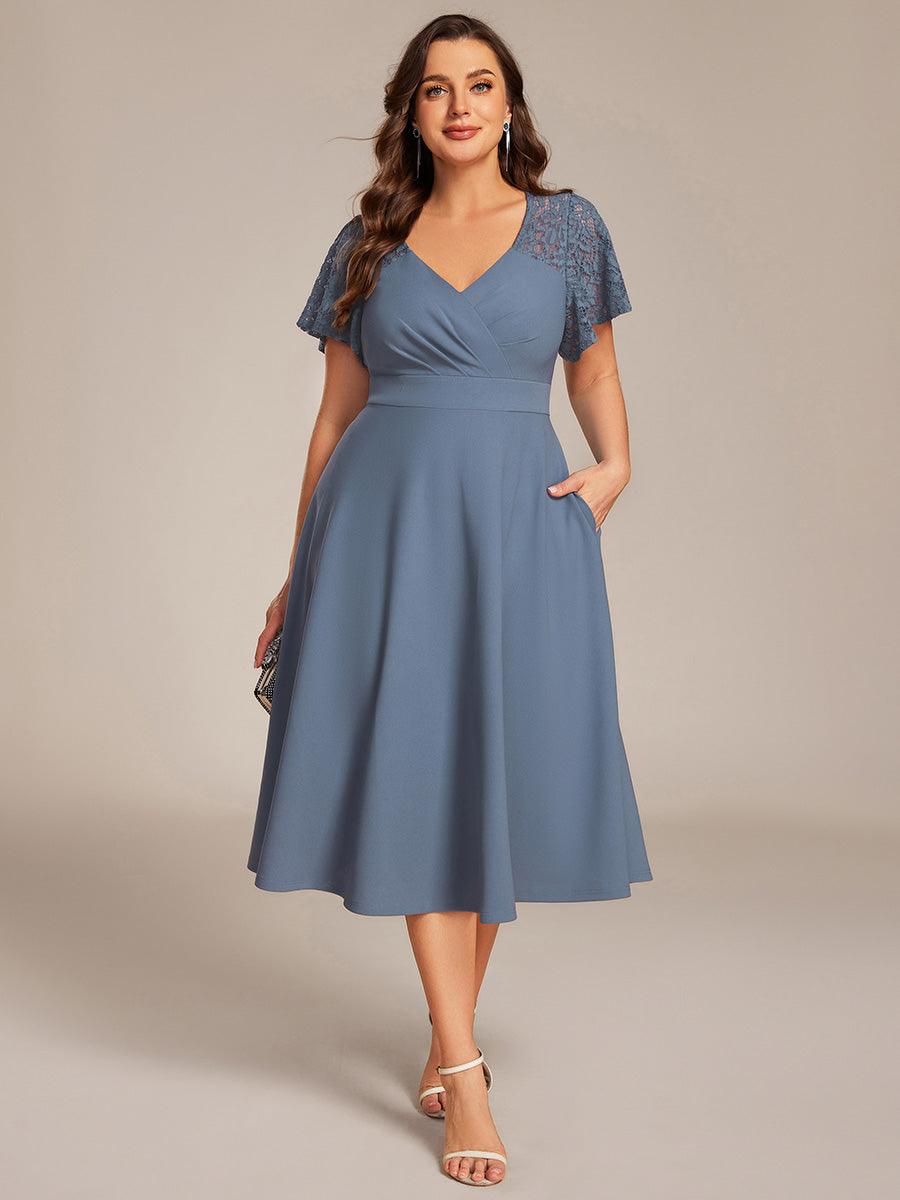 pretty EVIE|Plus Size A-Line Pleated Midi Wedding Guest Dress with Pockets