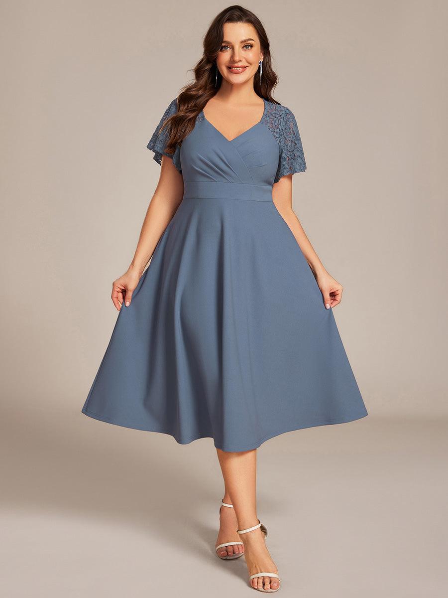 pretty EVIE|Plus Size A-Line Pleated Midi Wedding Guest Dress with Pockets