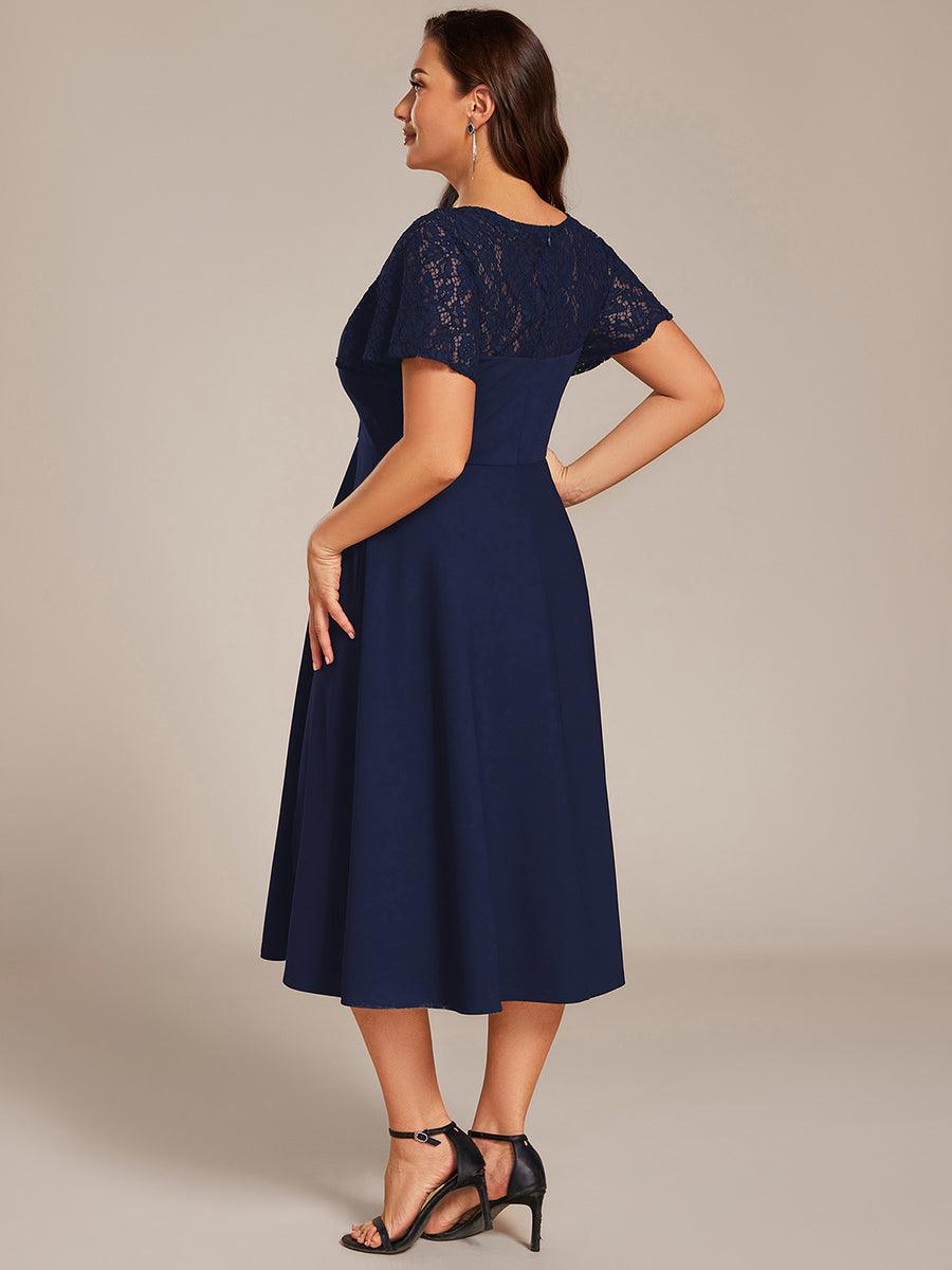 pretty EVIE|Plus Size A-Line Pleated Midi Wedding Guest Dress with Pockets