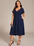 pretty EVIE|Plus Size A-Line Pleated Midi Wedding Guest Dress with Pockets