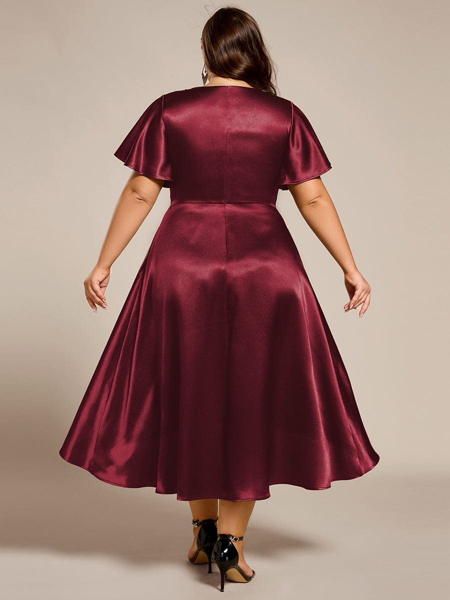 pretty SCARLEN|Plus Size Satin Midi Wedding Guest Dress with Pockets