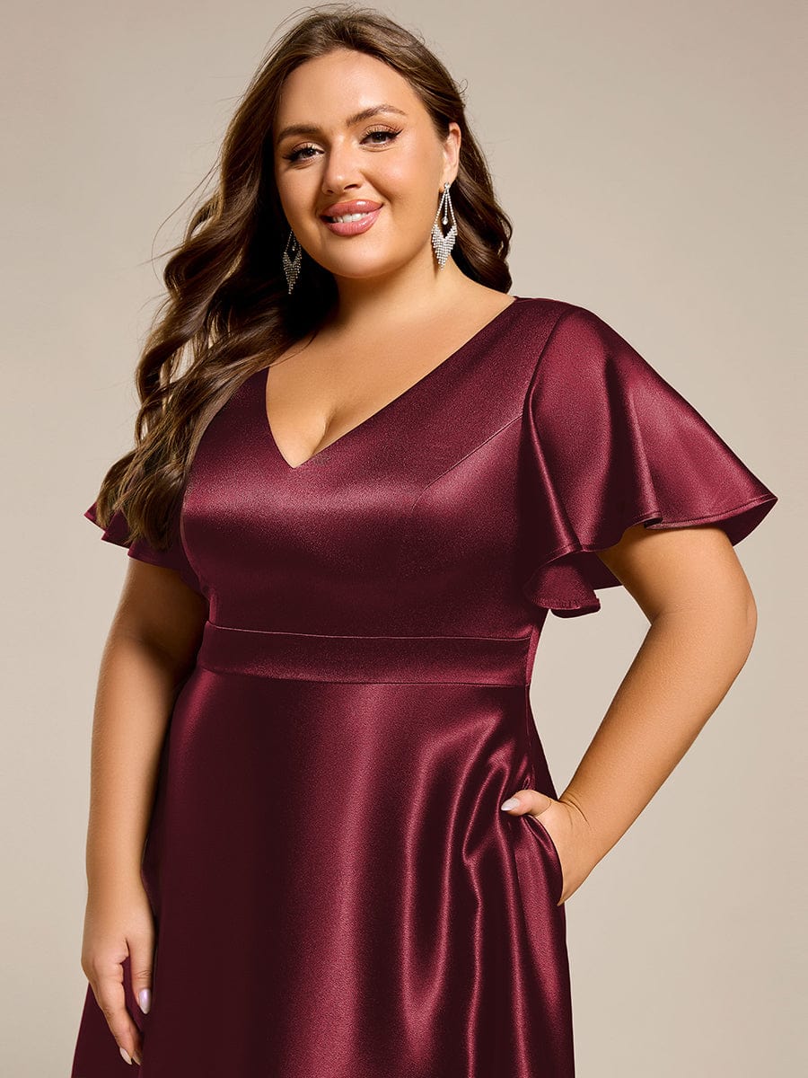 pretty SCARLEN|Plus Size Satin Midi Wedding Guest Dress with Pockets