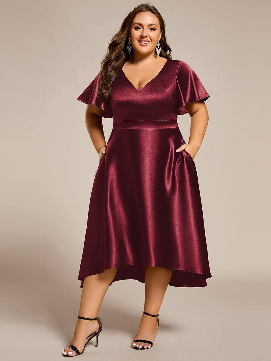 pretty SCARLEN|Plus Size Satin Midi Wedding Guest Dress with Pockets