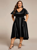 pretty SCARLEN|Plus Size Satin Midi Wedding Guest Dress with Pockets