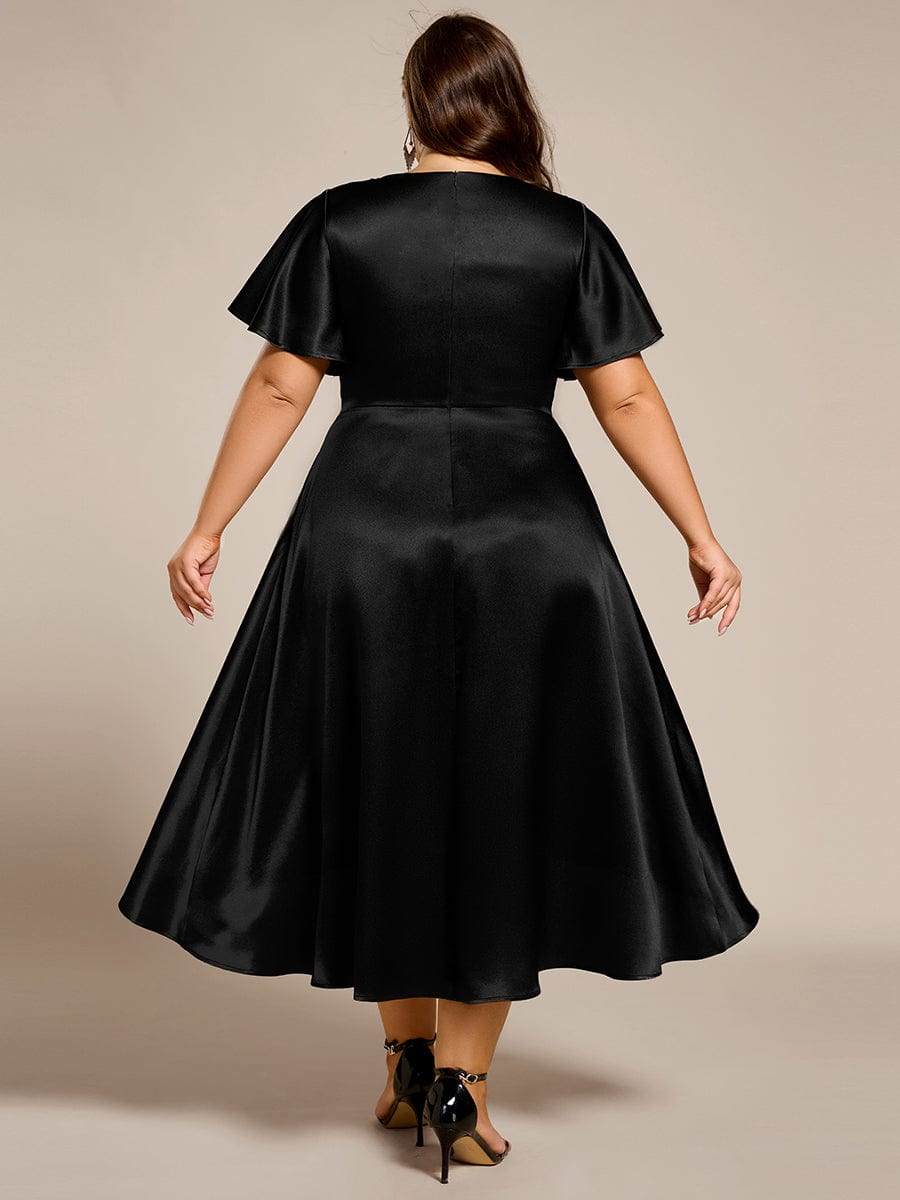 pretty SCARLEN|Plus Size Satin Midi Wedding Guest Dress with Pockets
