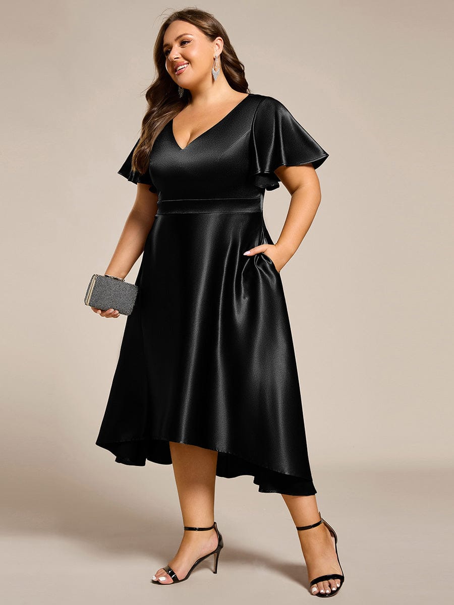 pretty SCARLEN|Plus Size Satin Midi Wedding Guest Dress with Pockets