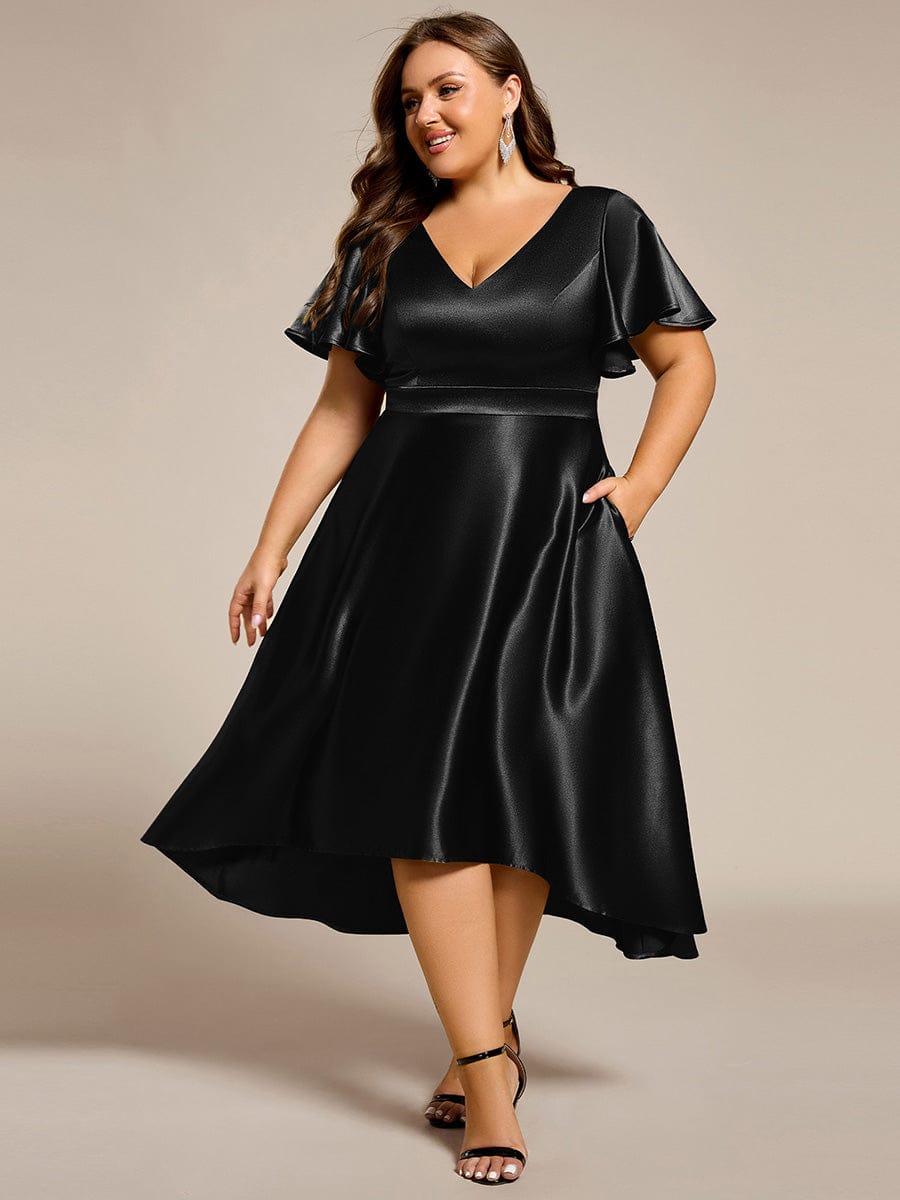 pretty SCARLEN|Plus Size Satin Midi Wedding Guest Dress with Pockets