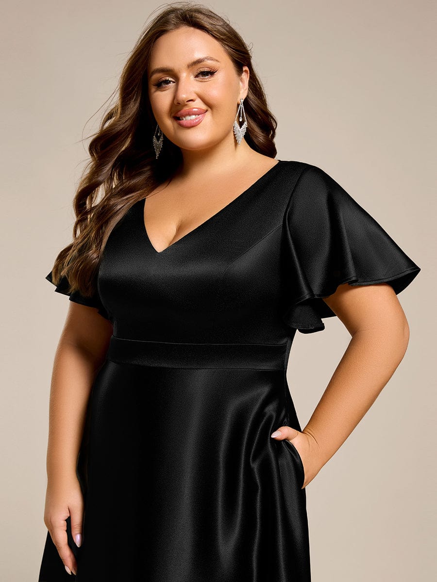 pretty SCARLEN|Plus Size Satin Midi Wedding Guest Dress with Pockets