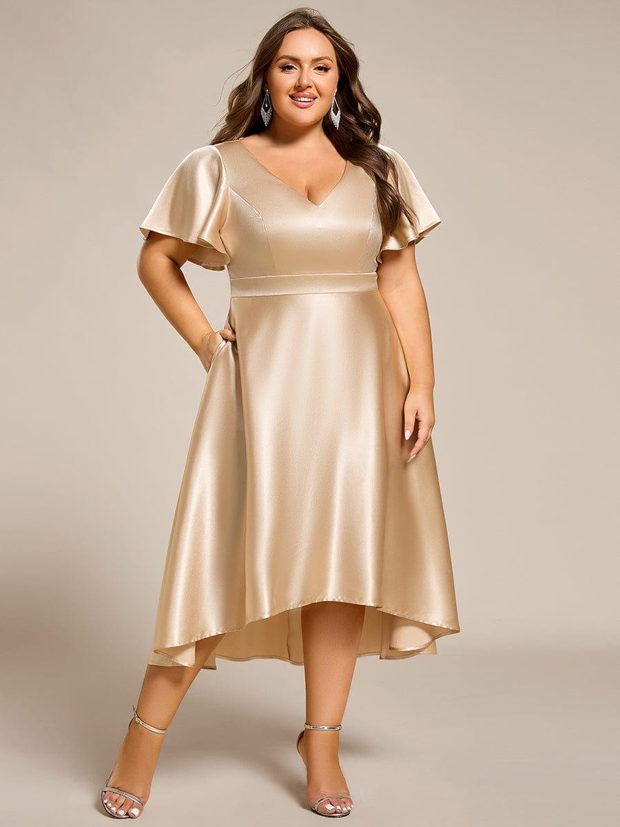 pretty SCARLEN|Plus Size Satin Midi Wedding Guest Dress with Pockets