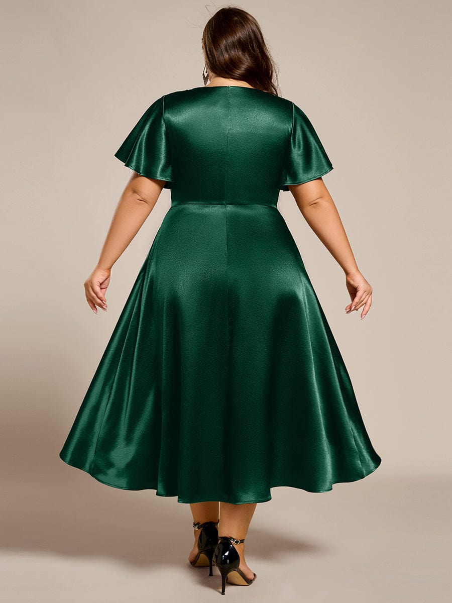 pretty SCARLEN|Plus Size Satin Midi Wedding Guest Dress with Pockets