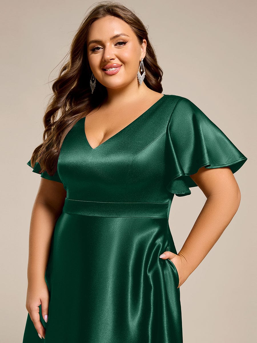 pretty SCARLEN|Plus Size Satin Midi Wedding Guest Dress with Pockets