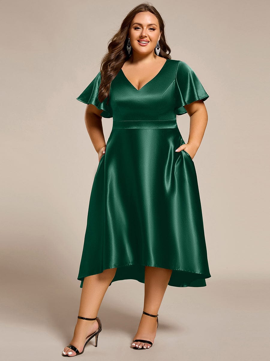 pretty SCARLEN|Plus Size Satin Midi Wedding Guest Dress with Pockets