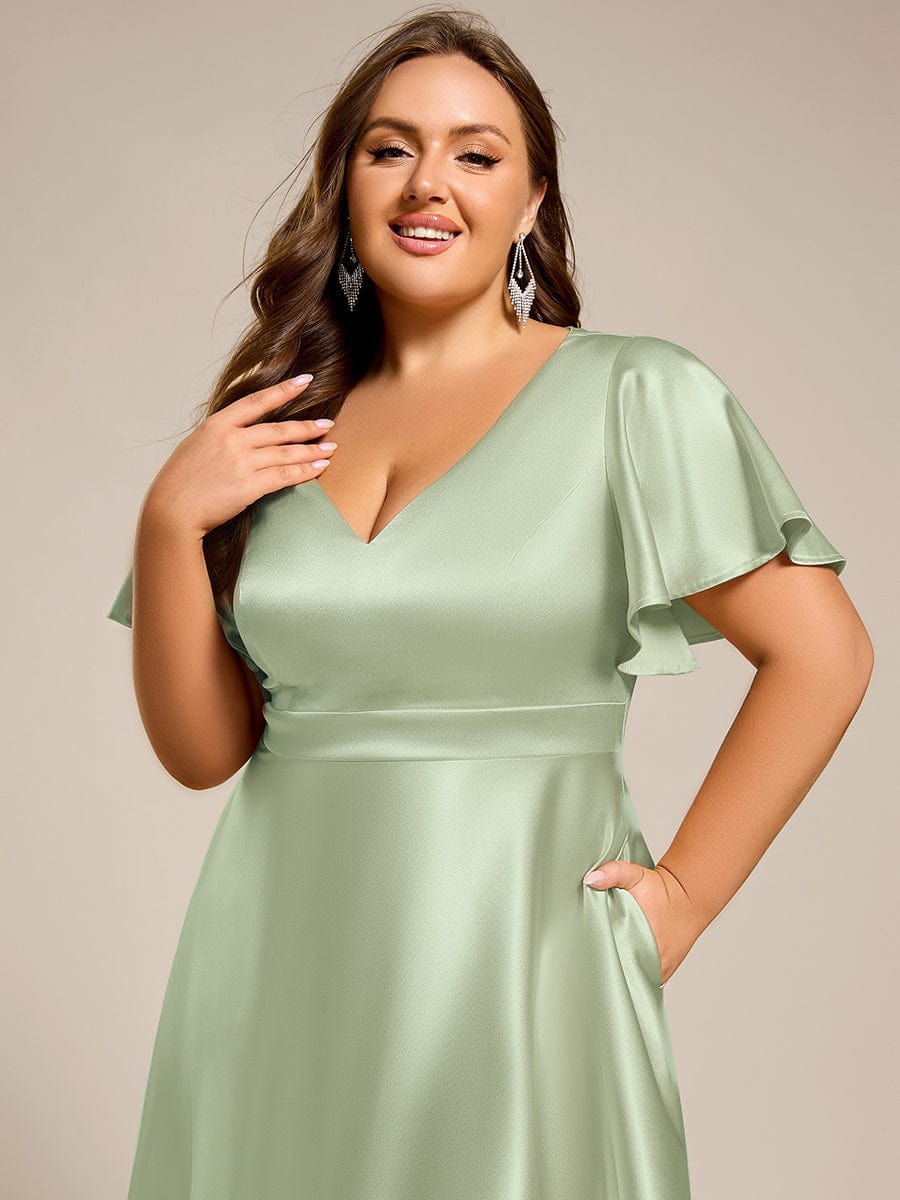pretty SCARLEN|Plus Size Satin Midi Wedding Guest Dress with Pockets