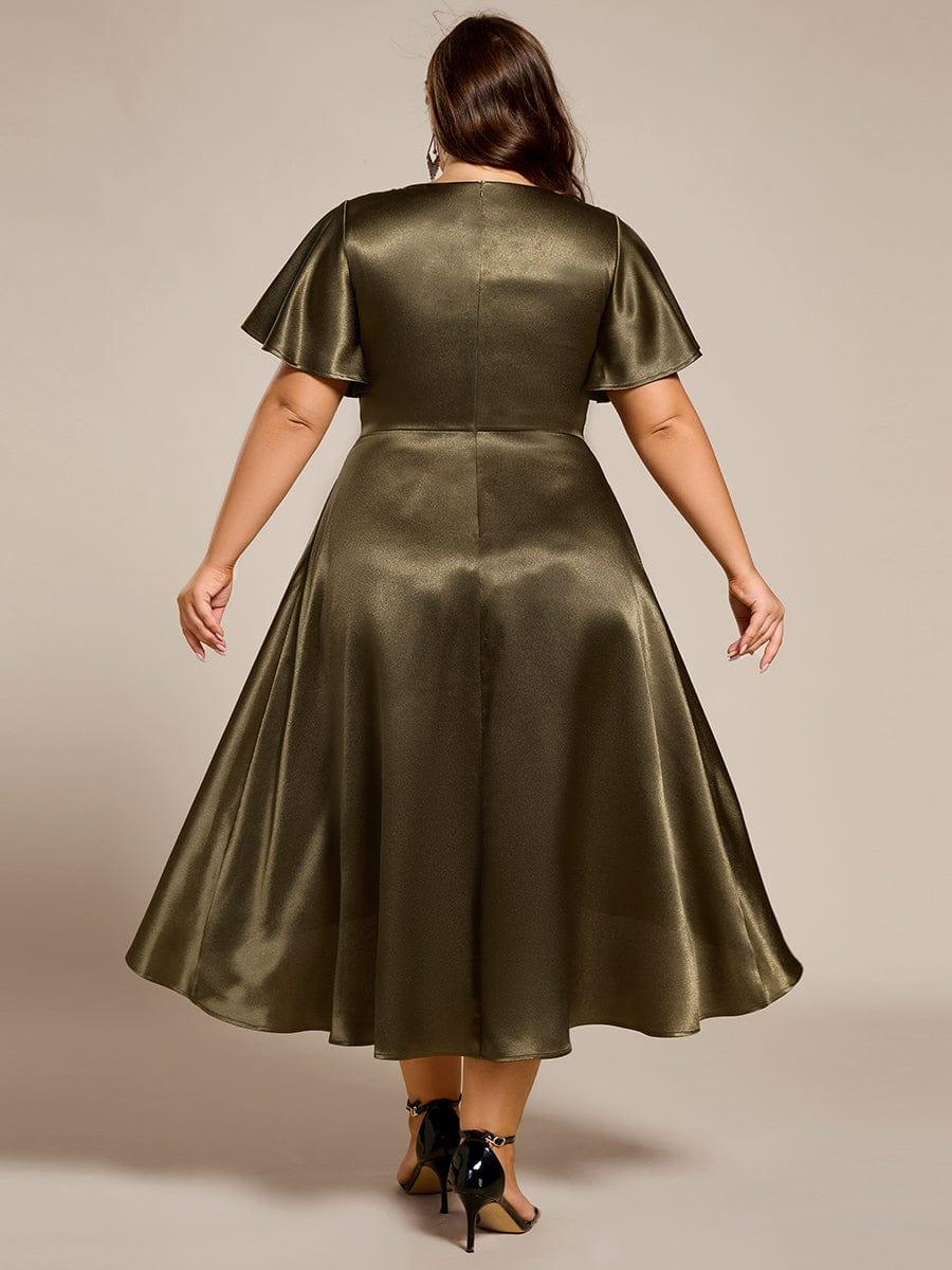 pretty SCARLEN|Plus Size Satin Midi Wedding Guest Dress with Pockets