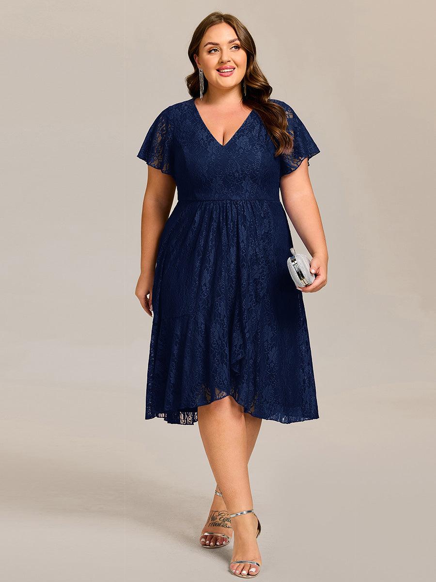 pretty PALOMA|Plus Size Ruffled Sleeves Lace A-Line Formal Evening Dress