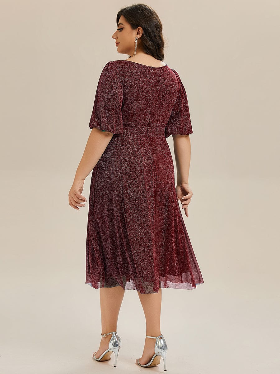 pretty MARIS|Plus Size Glitter Half Sleeve A-Line Wedding Guest Dress
