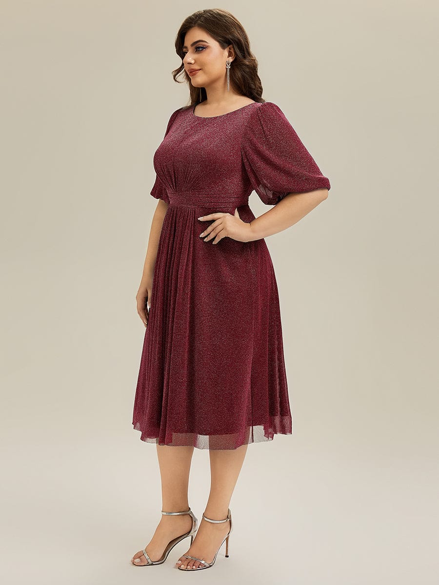 pretty MARIS|Plus Size Glitter Half Sleeve A-Line Wedding Guest Dress