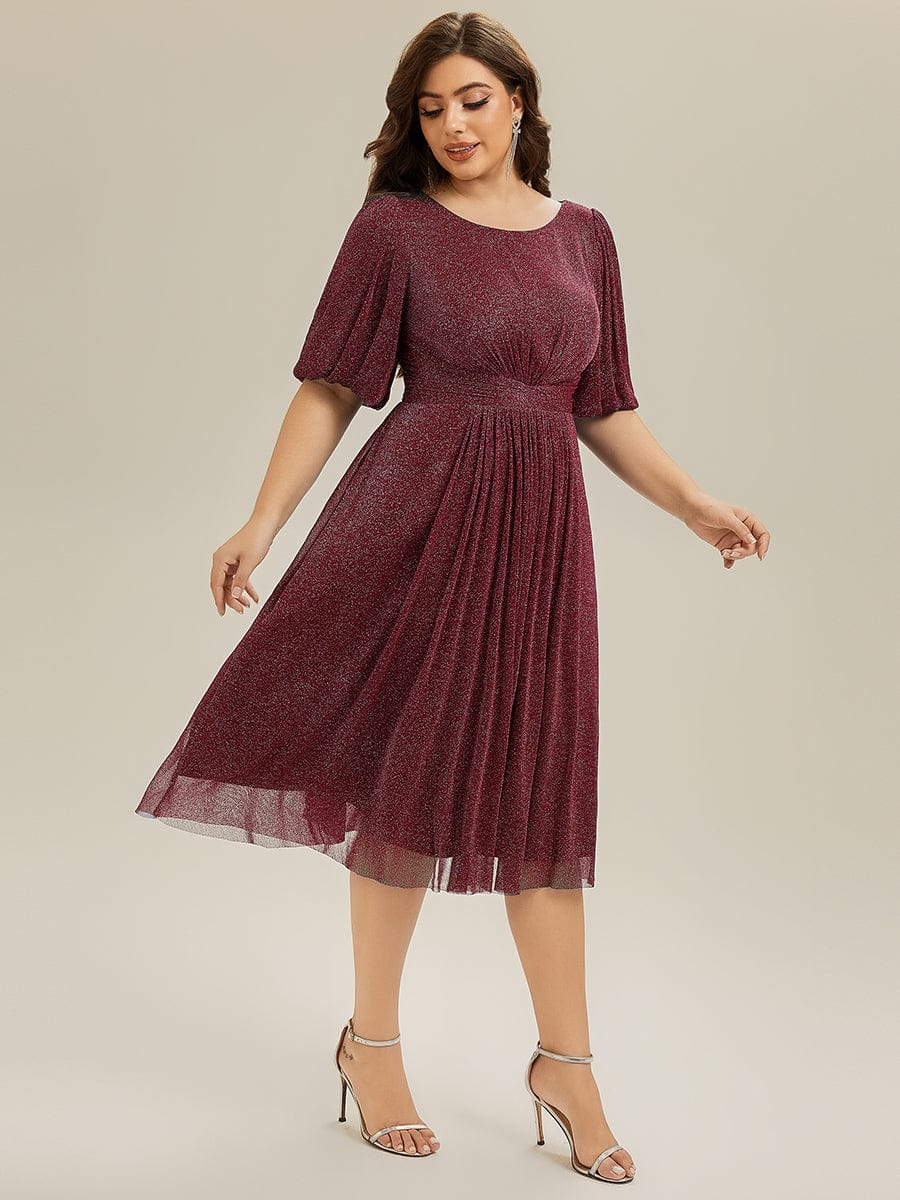 pretty MARIS|Plus Size Glitter Half Sleeve A-Line Wedding Guest Dress
