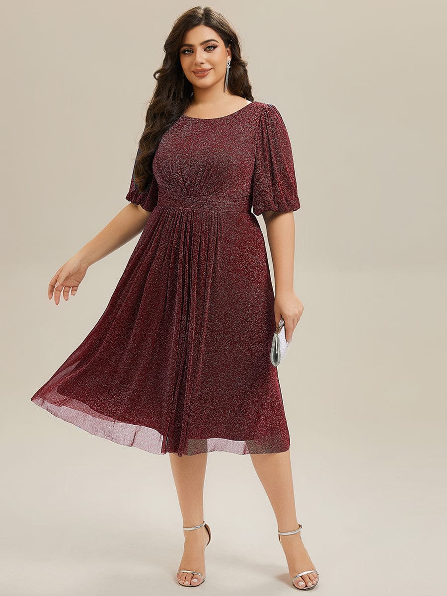 pretty MARIS|Plus Size Glitter Half Sleeve A-Line Wedding Guest Dress