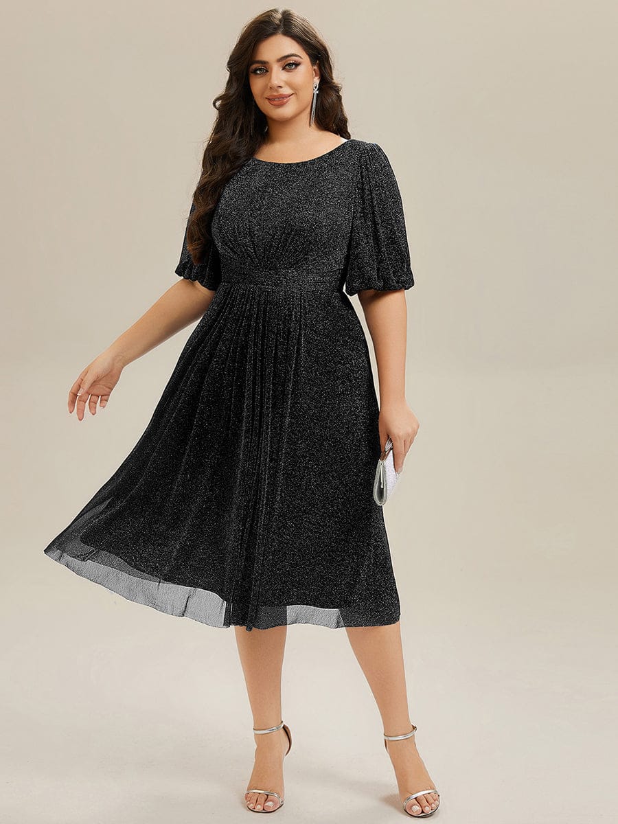 pretty MARIS|Plus Size Glitter Half Sleeve A-Line Wedding Guest Dress