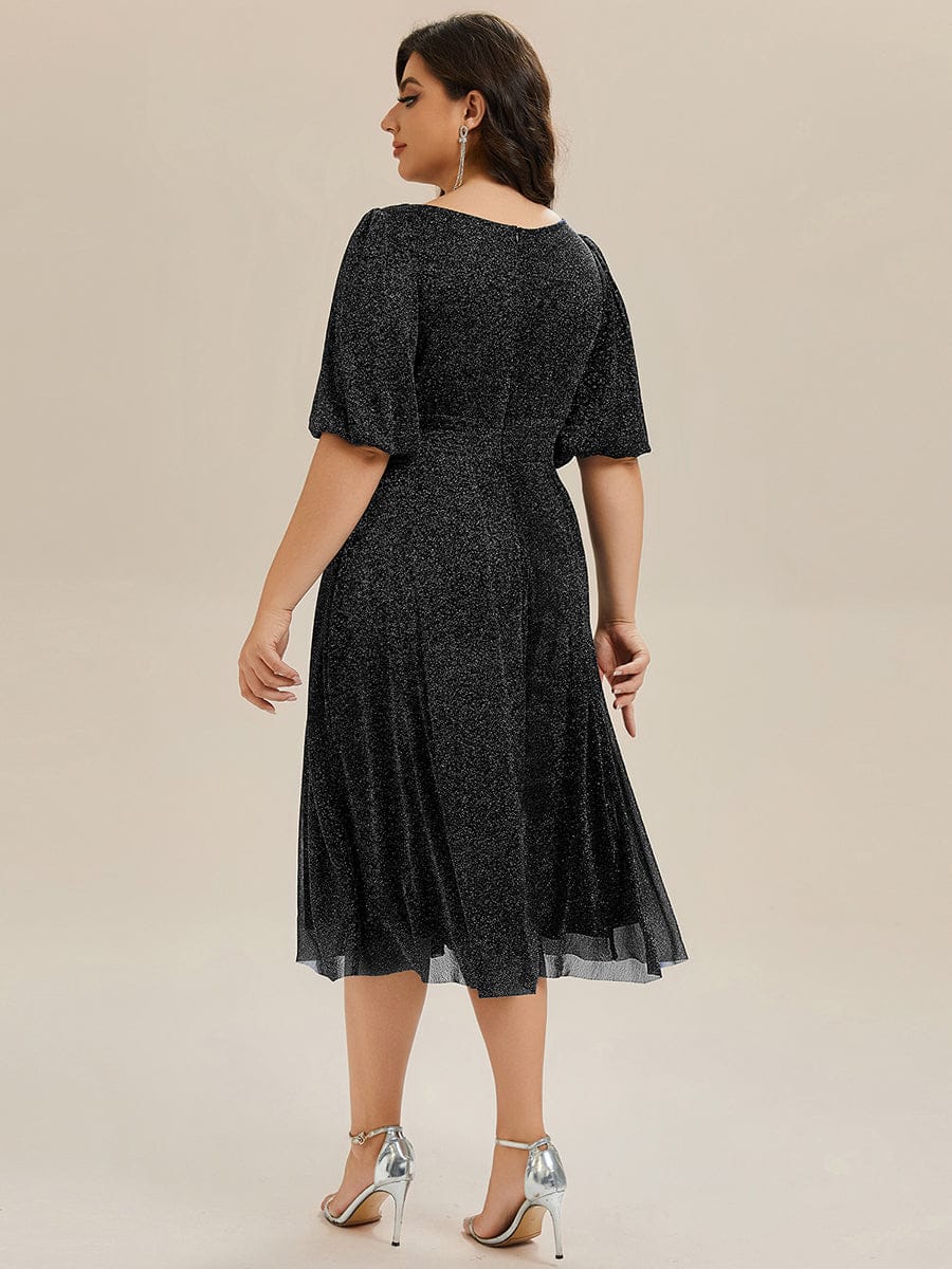 pretty MARIS|Plus Size Glitter Half Sleeve A-Line Wedding Guest Dress