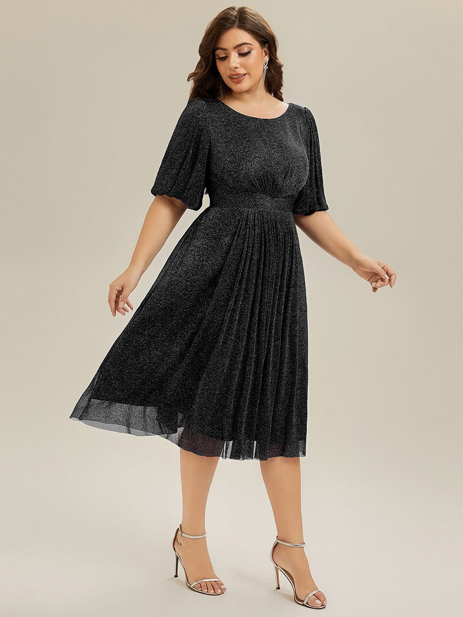 pretty MARIS|Plus Size Glitter Half Sleeve A-Line Wedding Guest Dress