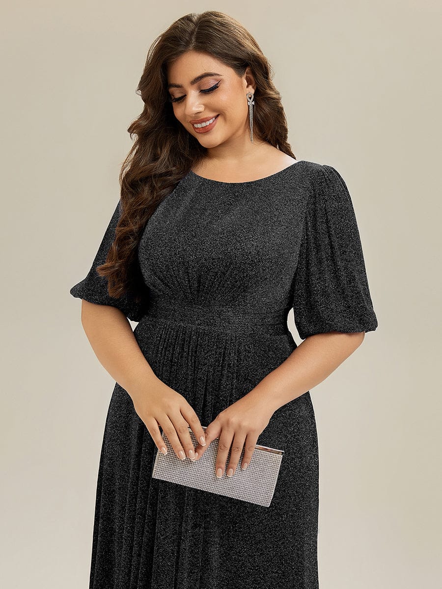 pretty MARIS|Plus Size Glitter Half Sleeve A-Line Wedding Guest Dress