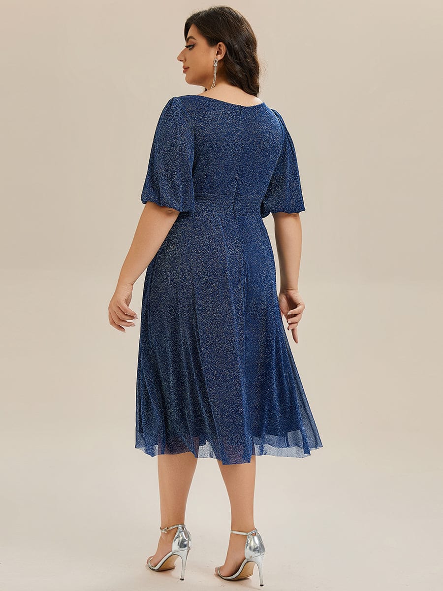 pretty MARIS|Plus Size Glitter Half Sleeve A-Line Wedding Guest Dress
