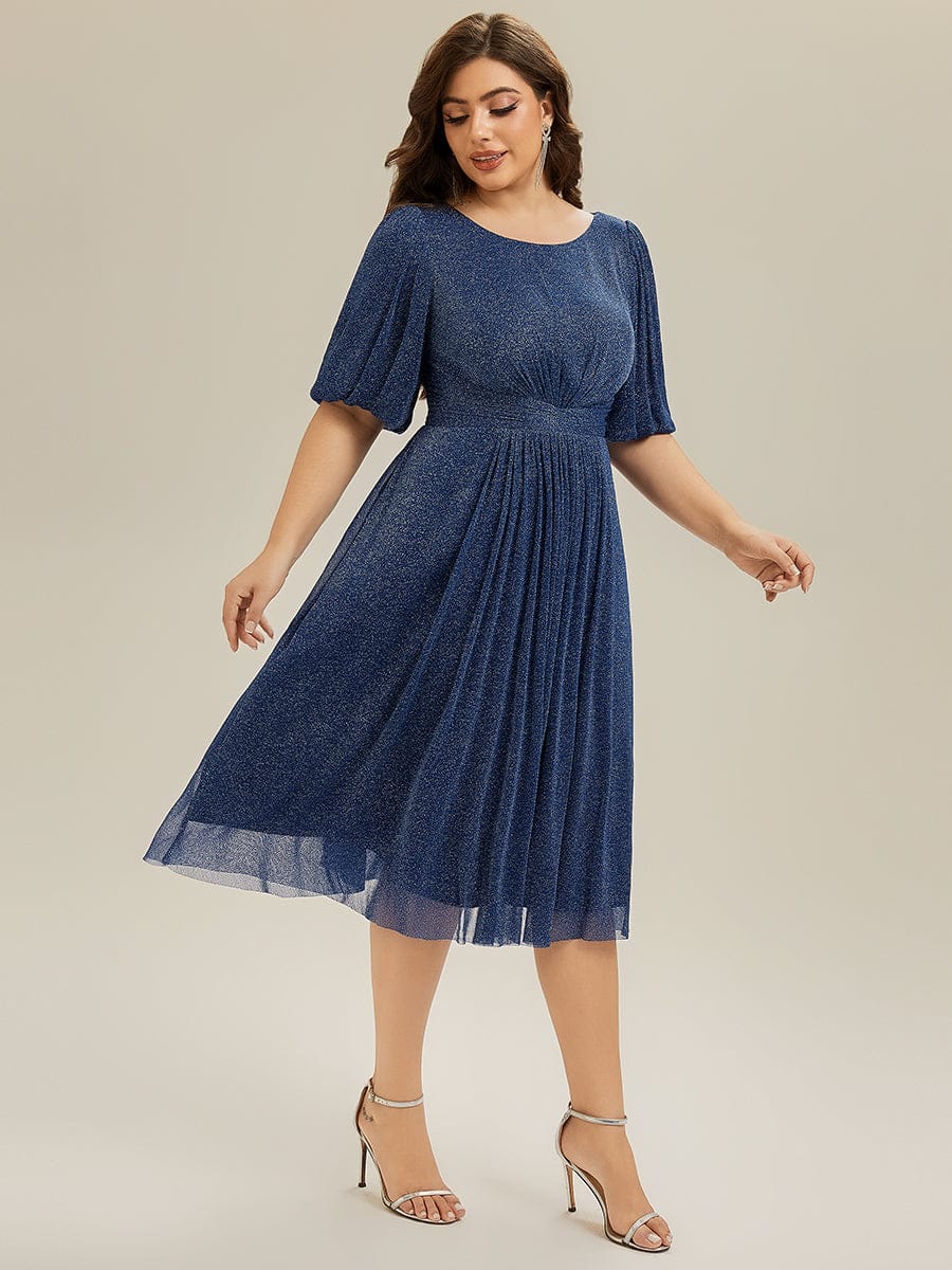 pretty MARIS|Plus Size Glitter Half Sleeve A-Line Wedding Guest Dress
